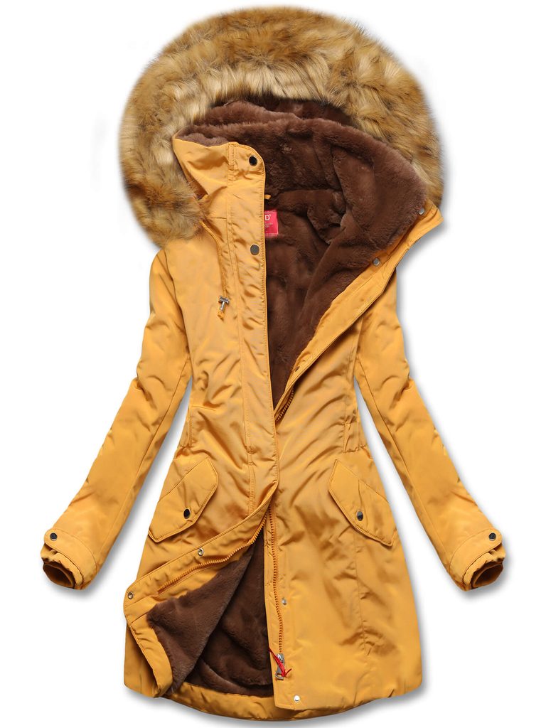 Zateplená dámska zimná bunda horčicová - Bundy - MODOVO