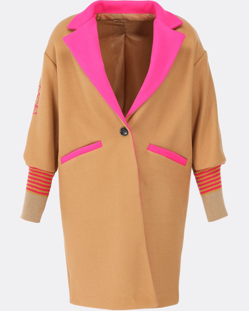 Stylový dámský kabát s výšivkou světle hnědo-růžový - Kabáty - MODOVO