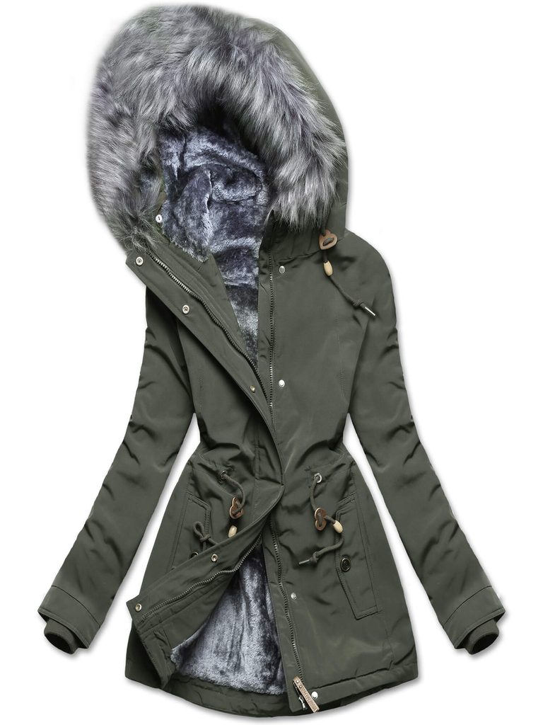 Zimná bunda s plyšom a kožušinou khaki - Zimné bundy - MODOVO