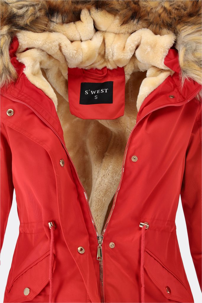 Dámska zimná bunda s kapucňou červená - Zimné bundy - MODOVO