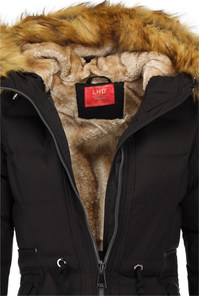 Dámska zimná bunda s kožušinou čierna - Zimné bundy - MODOVO