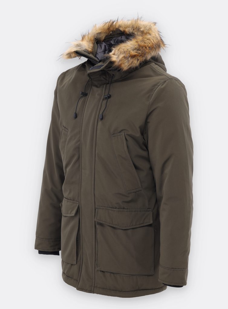 Pánska zimná bunda s kožušinou tmavozelená - Pánske bundy - MODOVO