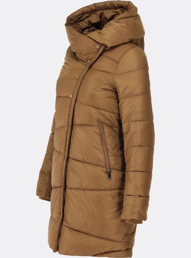 Dámská prošívaná zimní bunda s asymetrickým zapínáním pískově hnědá - Zimní  bundy - MODOVO