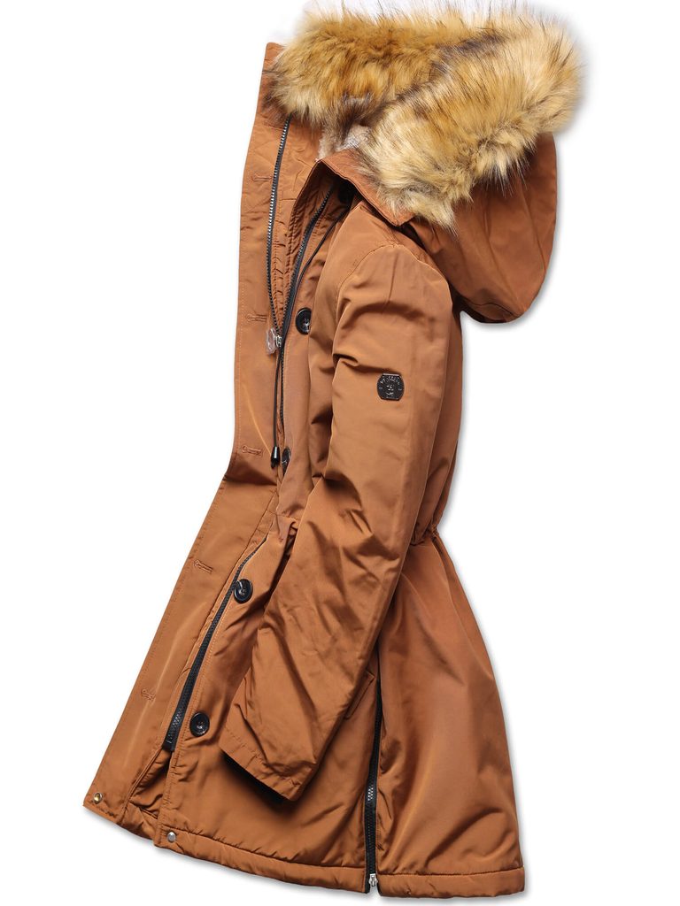 Dámská zimní bunda s kožešinou hnědá - Zimní bundy - MODOVO