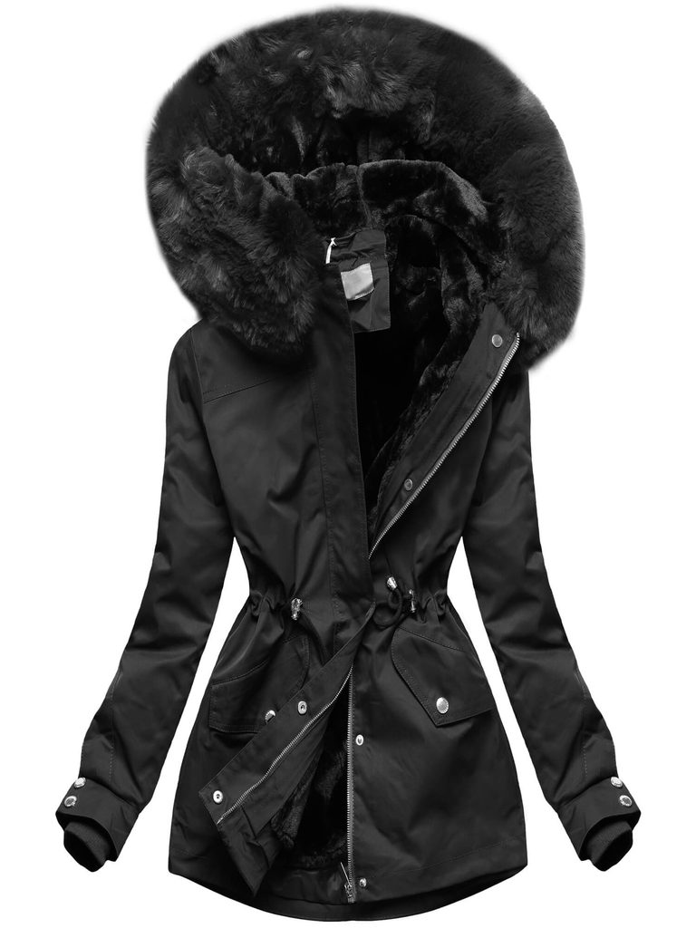 Dámská zimní bunda s kožešinou černá - Zimní bundy - MODOVO