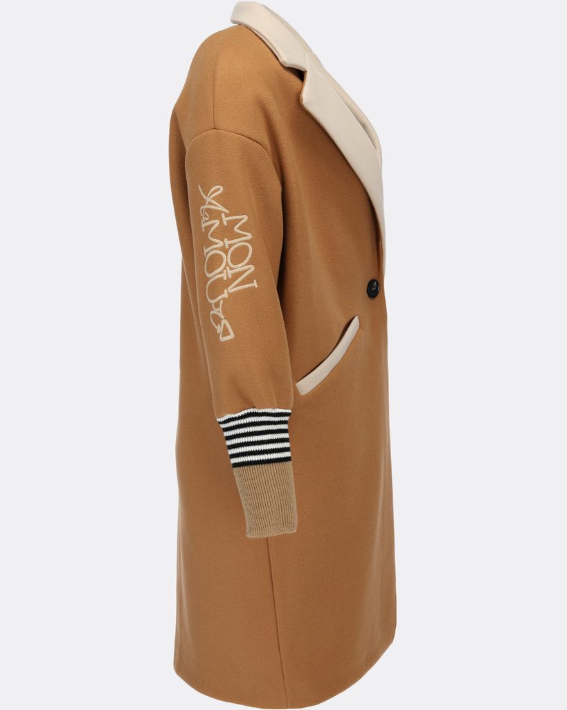 Stylový dámský kabát s výšivkou světle hnědo-béžový - Kabáty - MODOVO