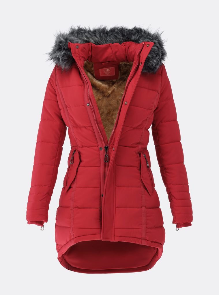 Dámská zimní bunda s kožešinou červená - Bundy - MODOVO