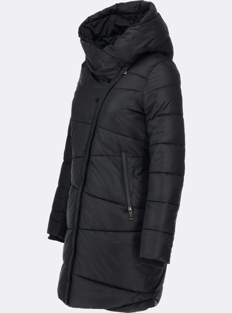 Dámska prešívaná zimná bunda s asymetrickým zapínaním čierna - Zimné bundy  - MODOVO