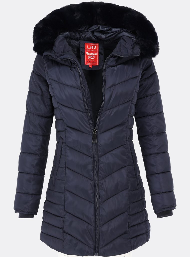 Dámská prošívaná zimní bunda s kapucí tmavě modrá - Zimní bundy - MODOVO