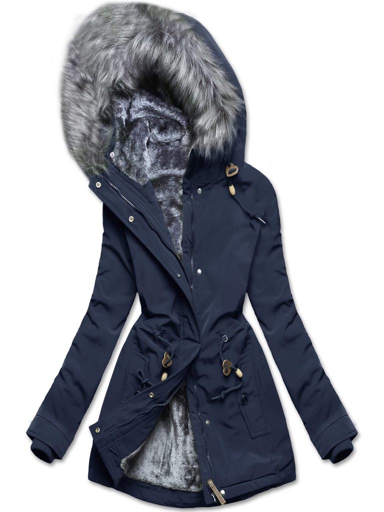Zimní bunda s plyšem a kožešinou tmavě modrá - Zimní bundy - MODOVO
