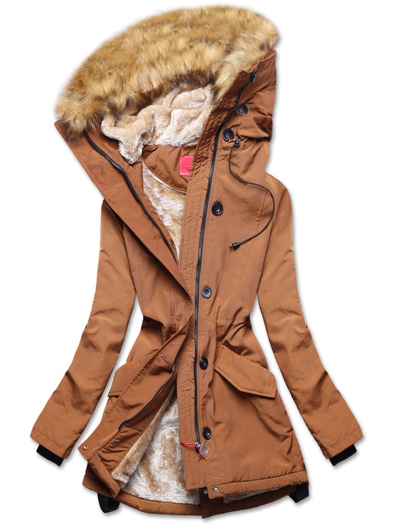 Dámská zimní bunda s kožešinou hnědá - Zimní bundy - MODOVO