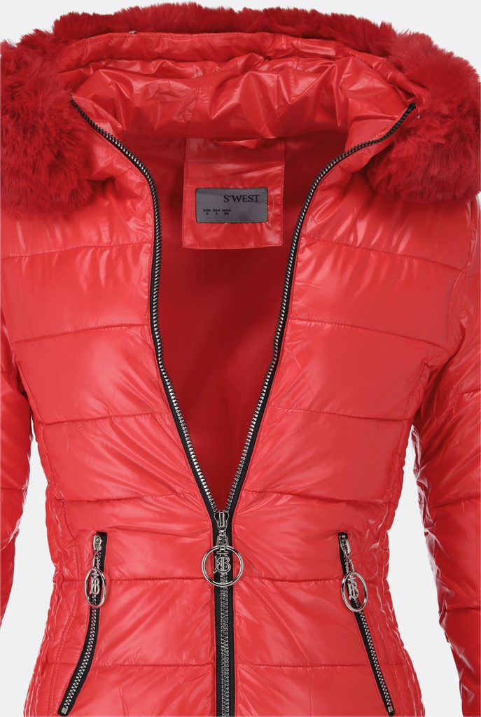 Dámská zimní bunda lesklá červená - Zimní bundy - MODOVO