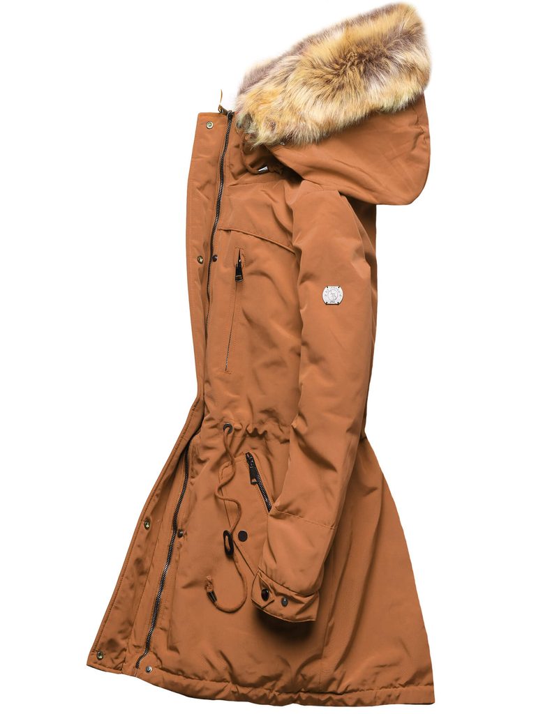 Dámska zimná bunda s kožušinou hnedá - Zimné bundy - MODOVO