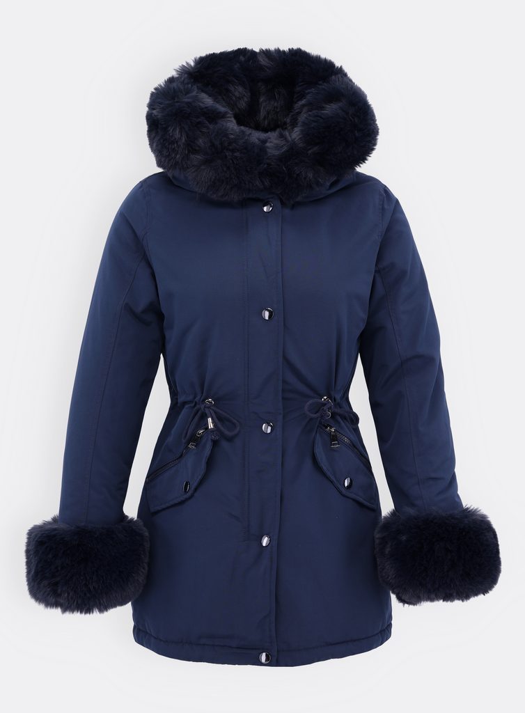 Dámska zimná bunda s kožušinou tmavomodrá - Zimné bundy - MODOVO