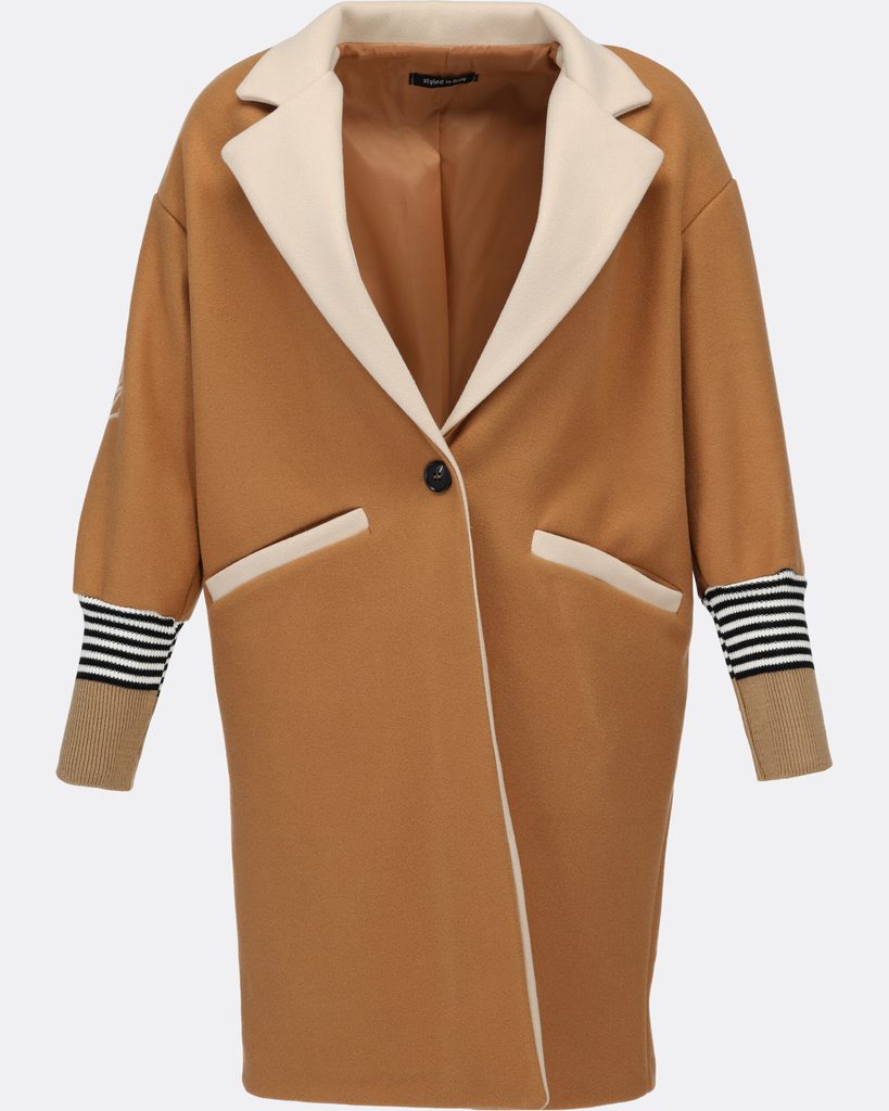 Stylový dámský kabát s výšivkou světle hnědo-béžový - Kabáty - MODOVO