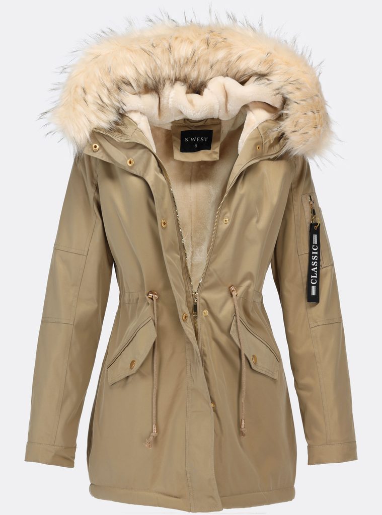 Dámska zimná bunda s kapucňou béžová - Zimné bundy - MODOVO