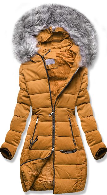 Női téli kabát barna Dzsekik MODOVO Barna műbőr kabát barna prémmel S, M, L, XL, 2XL