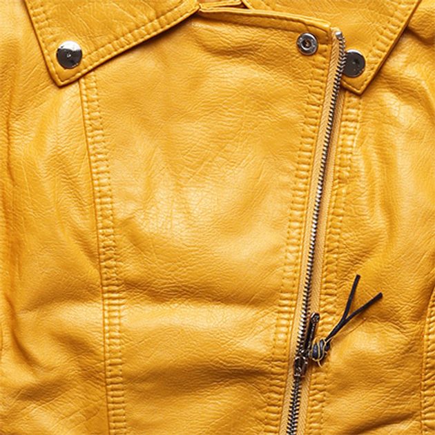 Dámská koženková bunda žlutá - Koženkové bundy - MODOVO
