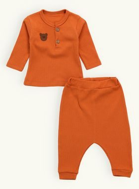 Dojčenské rebrované pyžamo tehlové