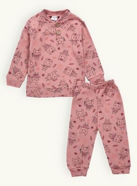 Dětské žebrované pyžamo ZAJEČKY starorůžové