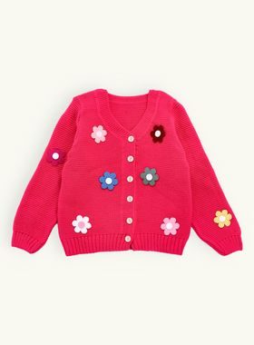 Detský sveter s kvietočkami žiarivo-ružový