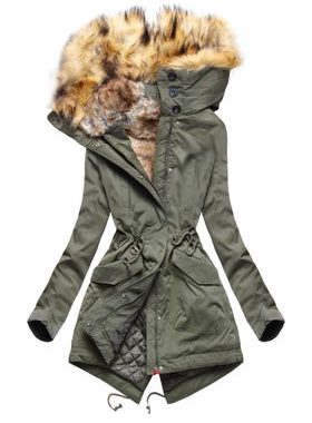 Dámská zimní bunda s kožešinou khaki