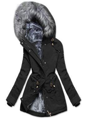 Zimní bunda s plyšem a kožešinou černá