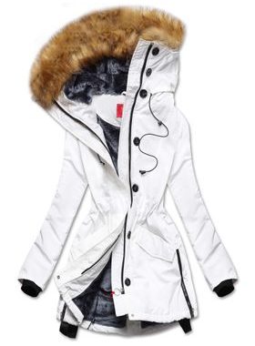 Dámska zimná bunda s kožusinou biela