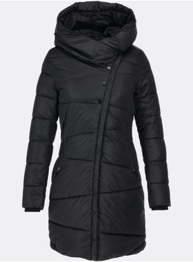 Dámska prešívaná zimná bunda s asymetrickým zapínaním čierna