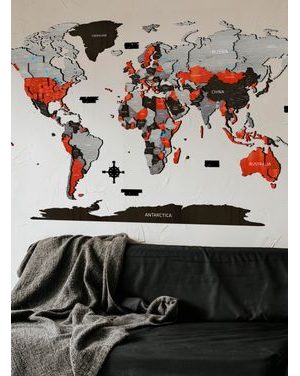 Drevená Mapa Sveta Červená