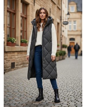 Dámska dlhá prešívaná vesta tmavozelená