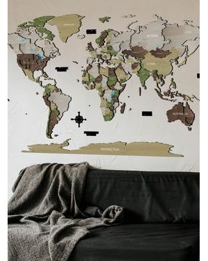 Drevená Mapa Sveta Khaki