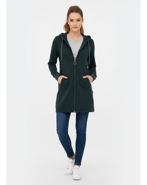 Predĺžená mikina s kapucňou tmavozelená