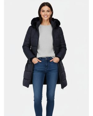 Dámska prešívaná zimná bunda s kapucňou tmavomodrá