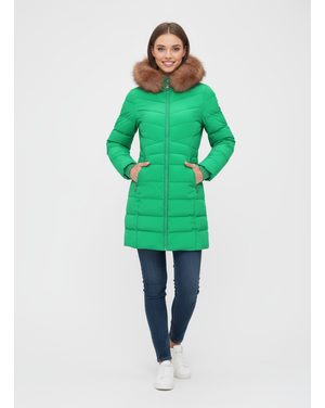 Dámska prešívaná zimná bunda s kapucňou zelená