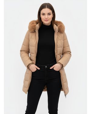 Dámska prešívaná bunda s kapucňou béžová