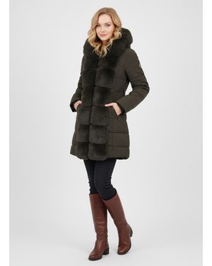 Dámska prešívaná bunda s opaskom tmavozelená