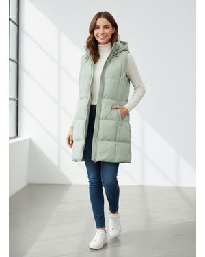Dámska prešívaná vesta s kapucňou mentolová