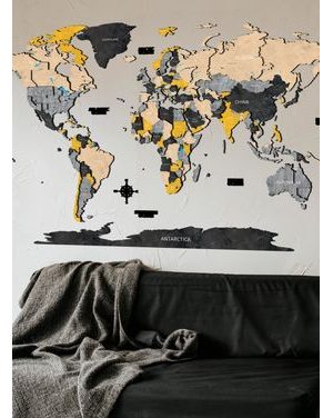 Drevená Mapa Sveta Žltá