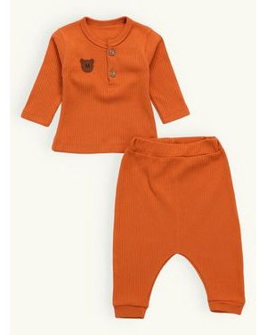 Dojčenské rebrované pyžamo tehlové