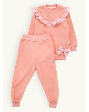 Detská súprava s čipkou broskyňová