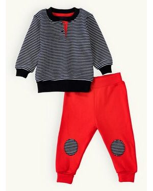 Dojčenská pruhovaná súprava červeno-tmavomodrá