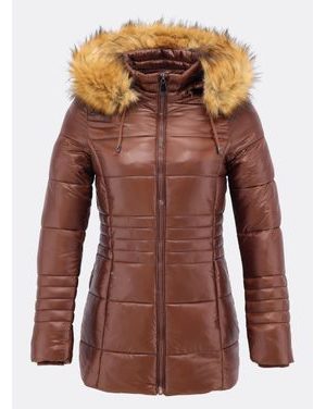 Dámska lesklá prešívaná bunda hnedá