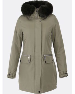 Dámská zimní bunda s kapucí v barvě khaki