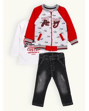 Dětská džínová souprava červená-grafitová