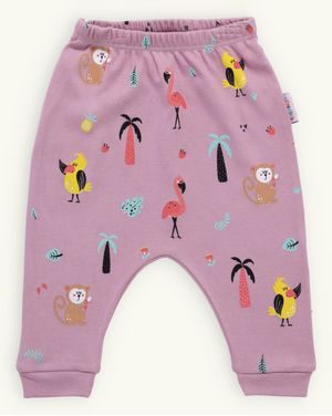 Detské tepláky s exotickou potlačou bledofialové