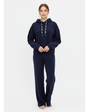 Dámská žebrovaná tepláková souprava s kapucí tmavě modrá