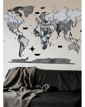 Drevená Mapa Sveta Sivá