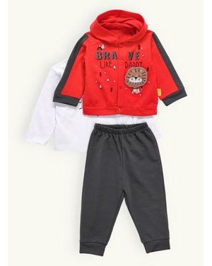 Dojčenská tepláková súprava STATOČNÝ LEV červeno-grafitová