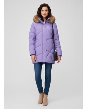 Dámska prešívaná zimná bunda s kapucňou svetlofialová